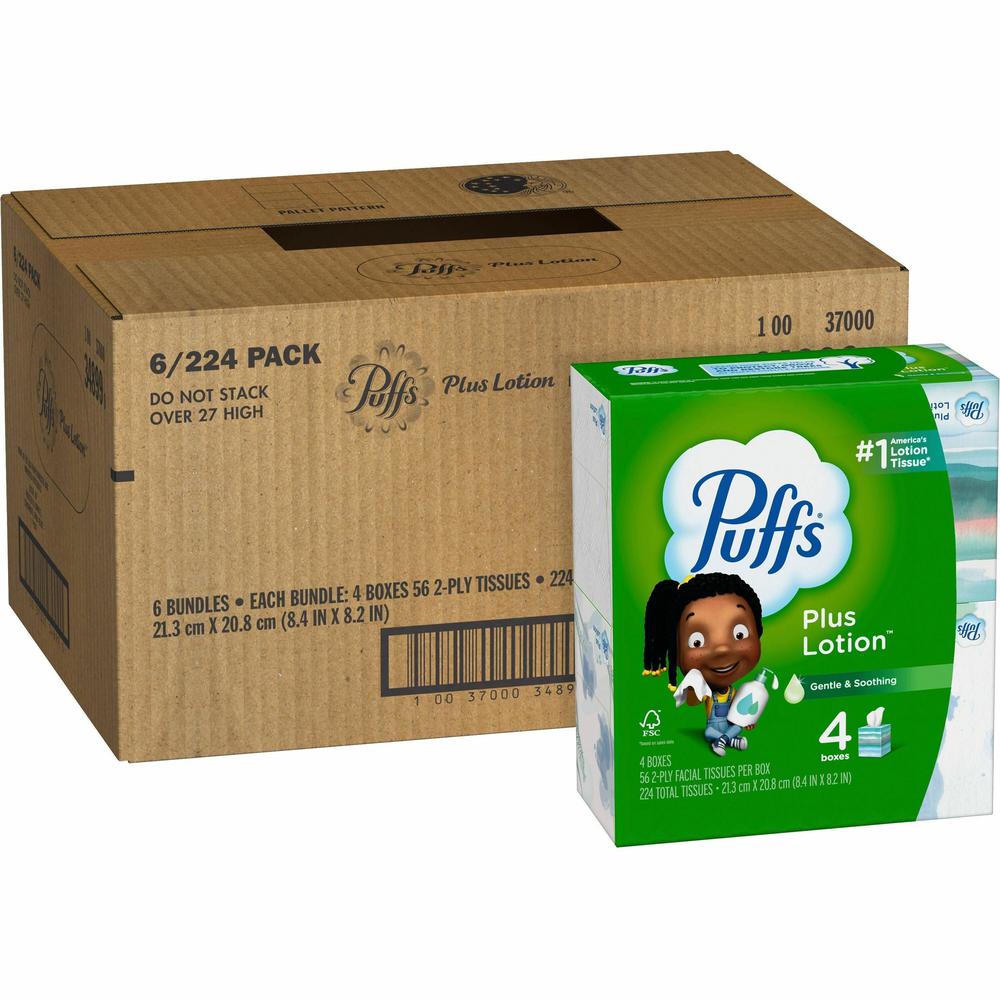 Puffs Plus Lotion Facial Tissues - 2 Ply - White - 56 Per Box - 24 / Carton. Picture 1