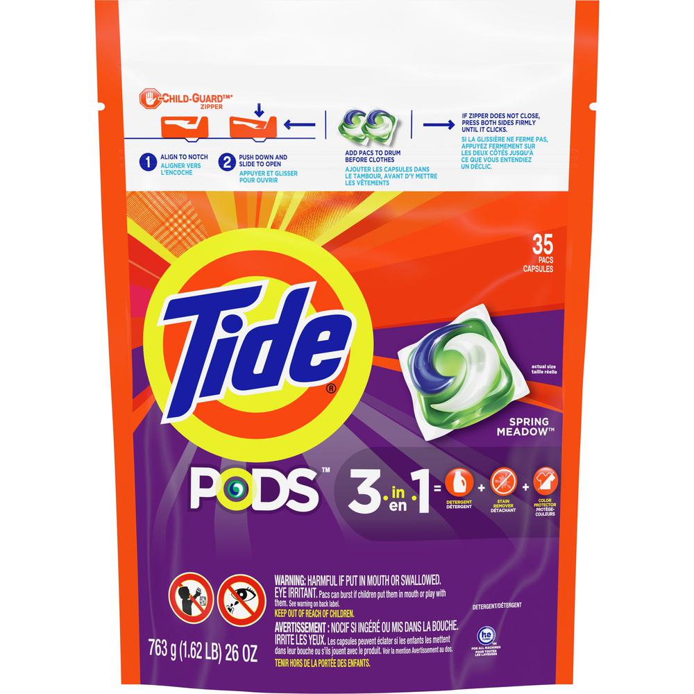 Tide PODS 3-1 Laundry Detergent - Spring Meadow Scent - 140 / Carton - White, Orchid. Picture 1