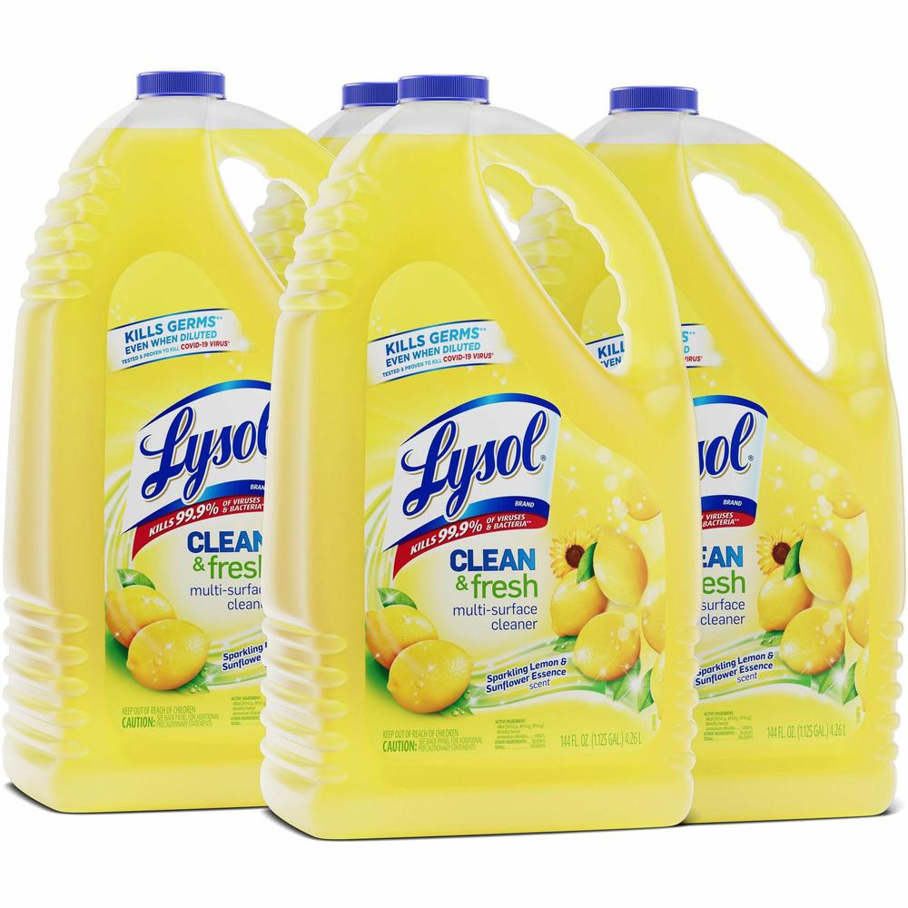 Lysol Clean/Fresh Lemon Cleaner - Liquid - 144 fl oz (4.5 quart) - Clean & Fresh Lemon Scent - 4 / Carton - Yellow. The main picture.