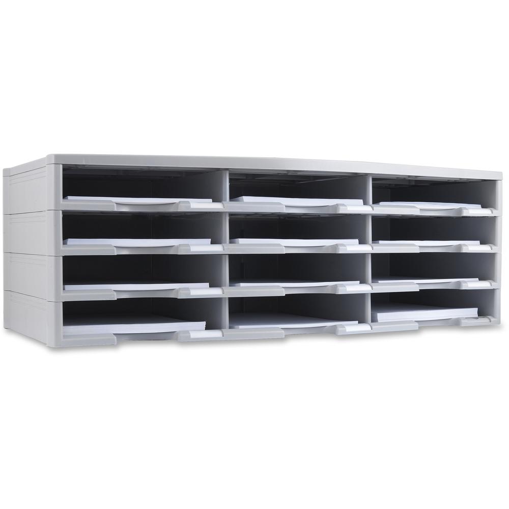 Storex 12-compartment Organizer - 6000 x Sheet - 12 Compartment(s) - 9.50" x 12" - 10.5" Height x 14.1" Width31.4" Length - 100% Recycled - Gray - Polystyrene - 1 Each. Picture 1