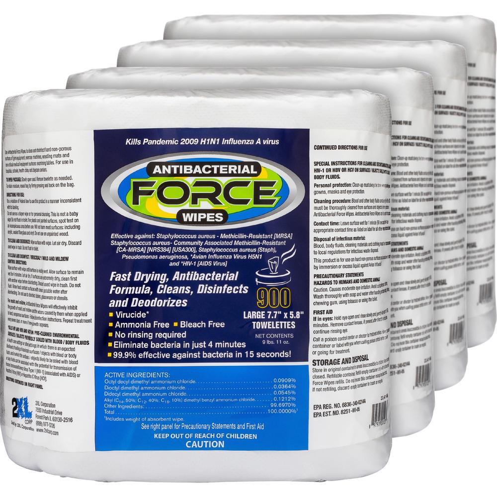 2XL Antibacterial Force Wipes Bucket Refill - Wipe - 6" Width x 8" Length - 900 / Bag - 4 / Carton - White. Picture 1