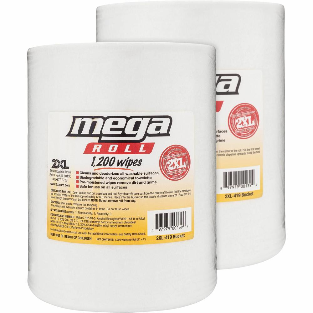 2XL Mega Roll Wipes Refill - 1200 / Roll - 2 / Carton - Phenol-free, Alcohol-free, Bleach-free, Perforated - White. Picture 1