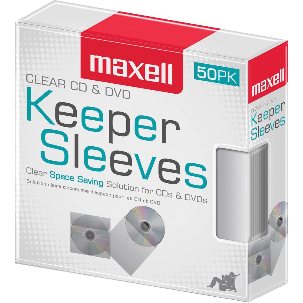 Maxell CD/DVD Keeper Sleeves - Clear (50 Pack) - Sleeve - Plastic - Clear. Picture 1