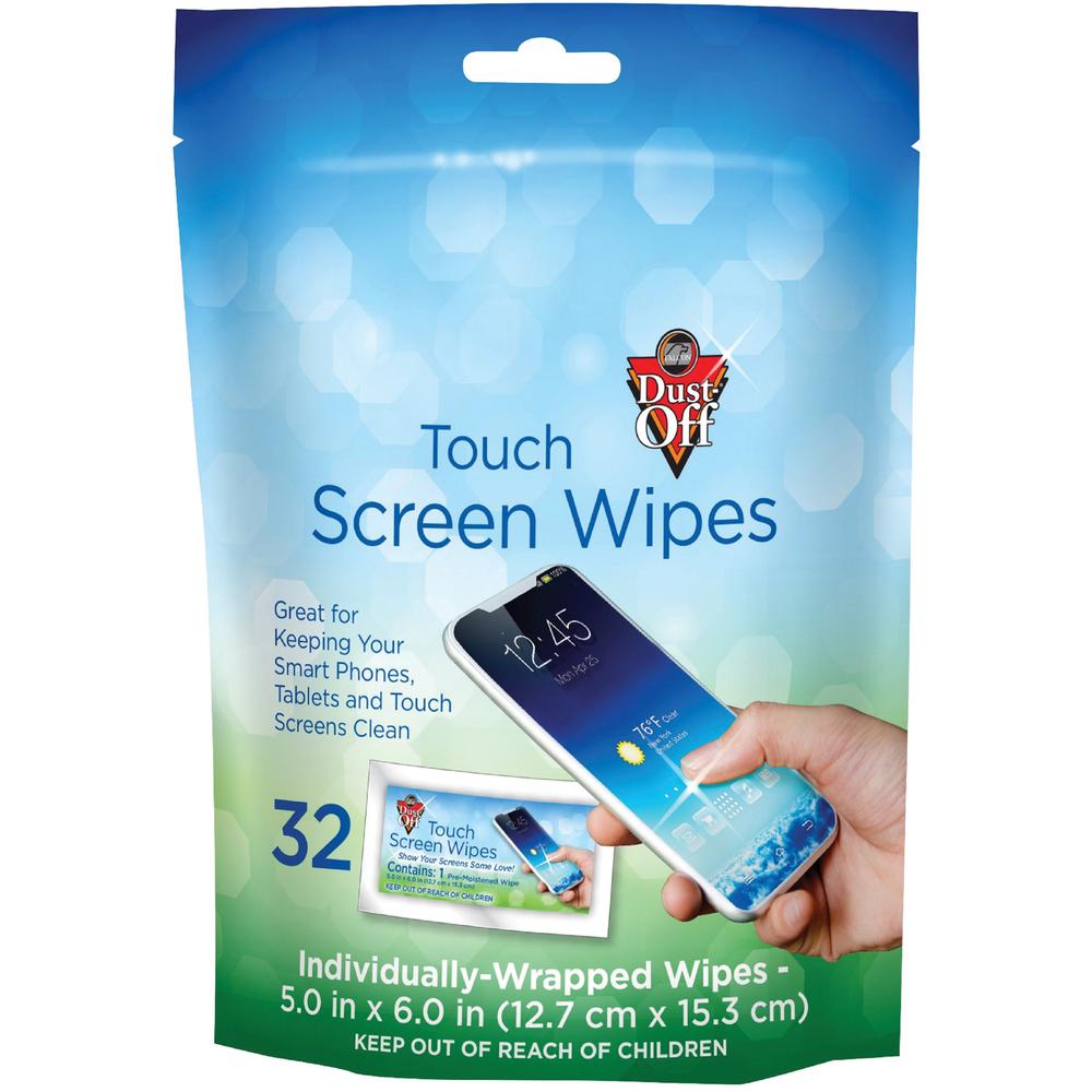 Dust-Off Electronics Screen Wipes - DTSW32 - For Multipurpose - Pouch - 32 / Pack - Blue. Picture 1