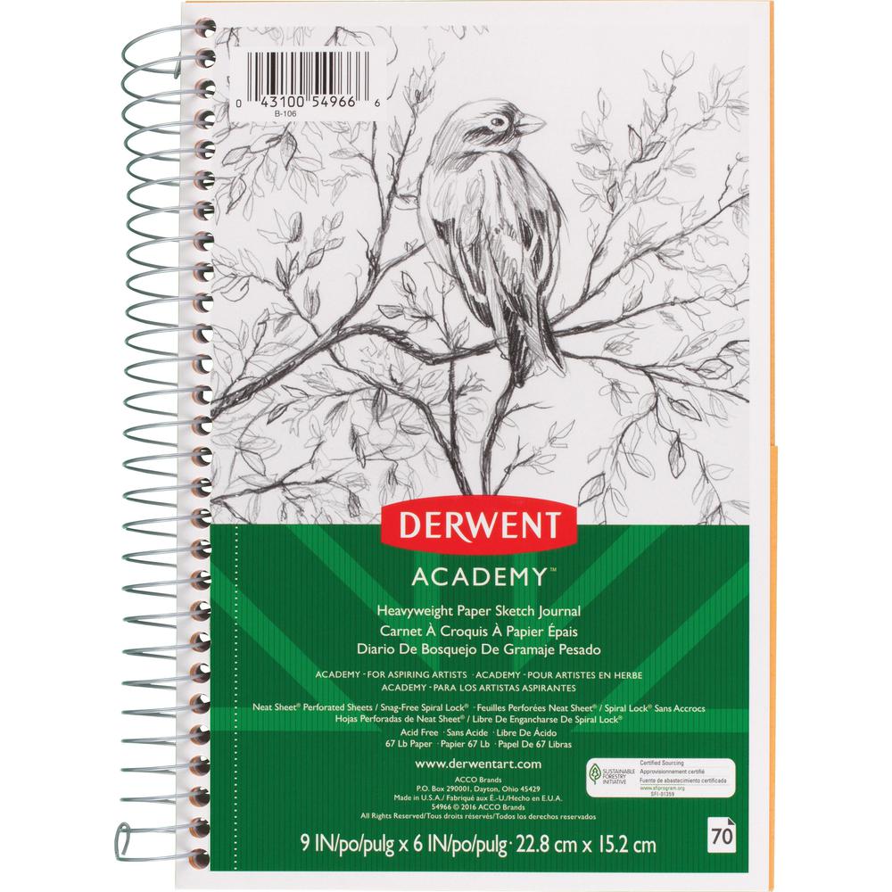 Mead Academy Heavyweight Paper Sketch Journal - 70 Sheets - Wire Bound - 67 lb Basis Weight - 6" x 9" - White Paper - 1 Each. Picture 1