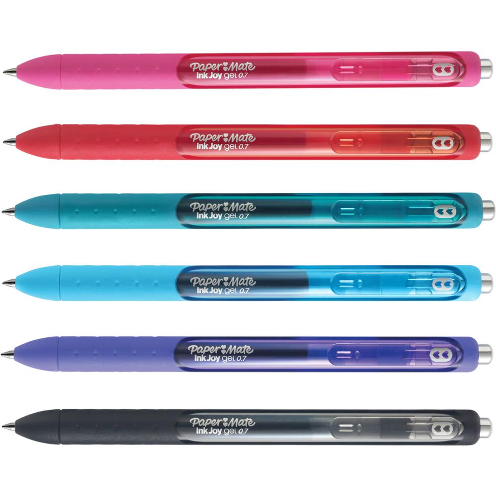Paper Mate InkJoy Gel Pen - Medium Pen Point - 0.7 mm Pen Point Size - Retractable - Pink, Red, Teal, Bright Blue, Purple, Black Gel-based Ink - Pink, Red, Teal, Bright Blue, Purple, Black Barrel - 6 . The main picture.