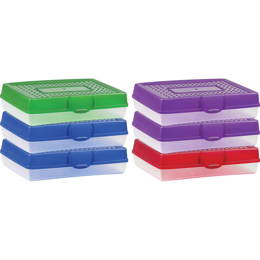 Storex Carrying Case Pencil - Assorted Bright - Impact Resistance - Plastic Body - Translucent - 2.9" Height x 11.3" Width x 7.8" Depth - 6 / Carton. Picture 1