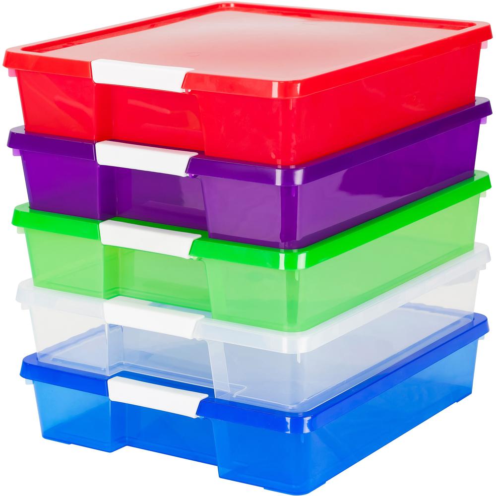 Storex Stackable Craft Box - 3" Height x 14" Width14" Length - Stackable - Assorted Bright - 5 / Carton. Picture 1