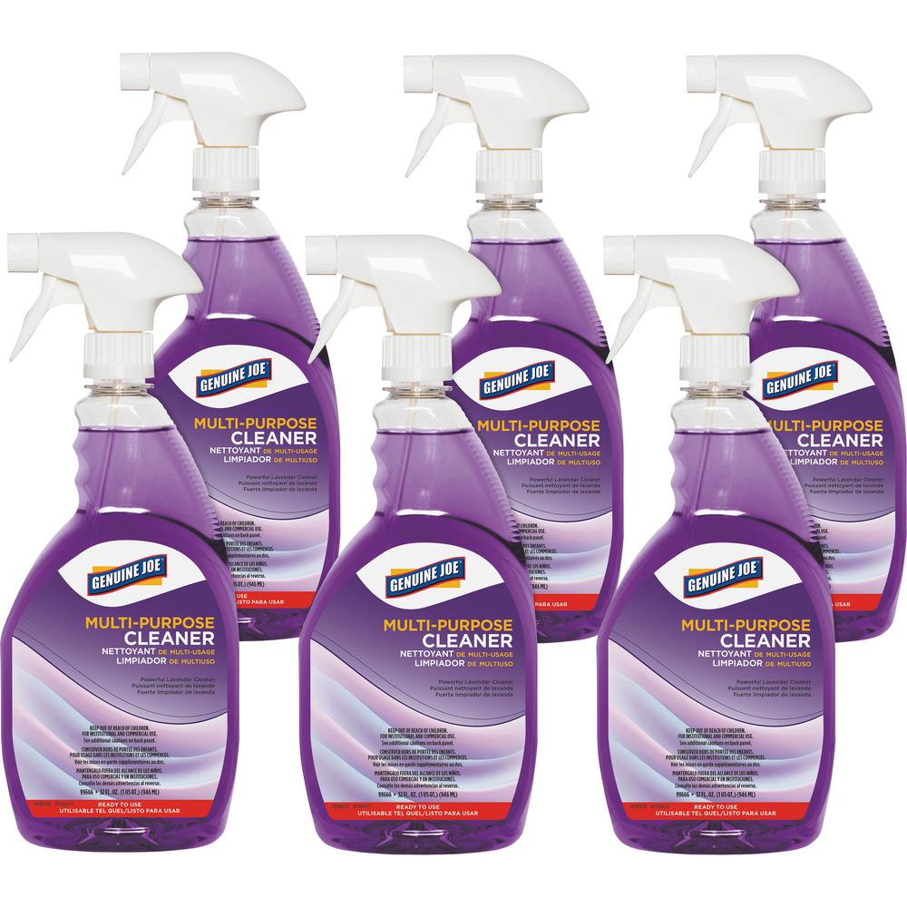 Genuine Joe Lavender Multi-purpose Cleaner Spray - Ready-To-Use Spray - 32 fl oz (1 quart) - Lavender Scent - 6 / Carton - Purple. The main picture.