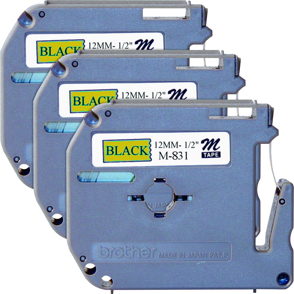 Brother P-touch Nonlaminated M Series Tape Cartridge - 1/2" Width - Rectangle - Black, Gold - 3 / Bundle. Picture 1