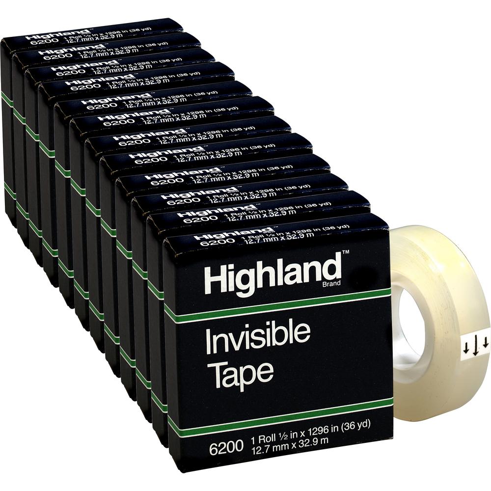 Highland 1/2"W Matte-finish Invisible Tape - 36 yd Length x 0.50" Width - 1" Core - For Mending, Splicing, Holding - 12 / Box - Matte - Clear. Picture 1