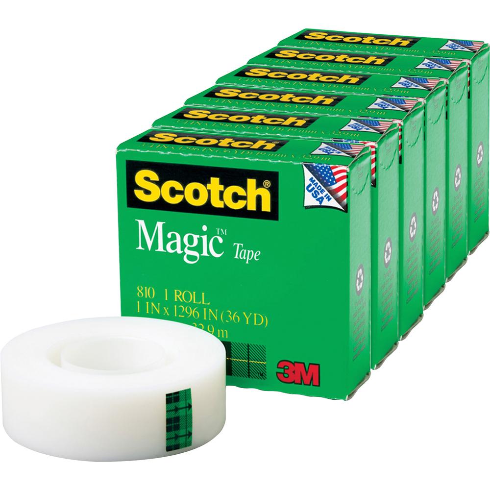 Scotch Invisible Magic Tape - 36 yd Length x 1" Width - 1" Core - Split Resistant, Tear Resistant - For Mending, Splicing - 6 / Pack - Matte - Clear. Picture 1