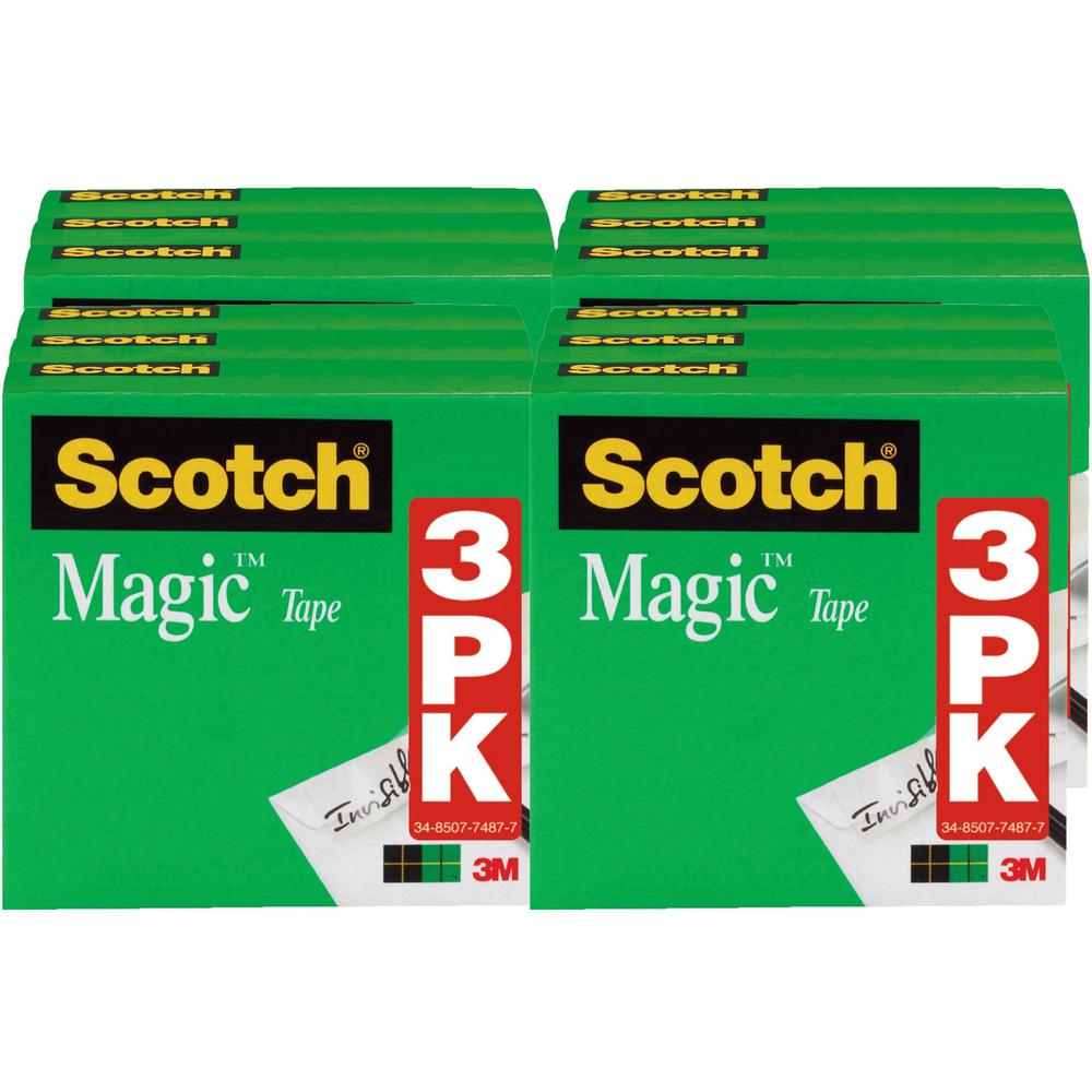 Scotch 1/2"W Magic Tape - 36 yd Length x 0.50" Width - 1" Core - For Mending, Splicing - 12 / Bundle - Matte - Clear. Picture 1