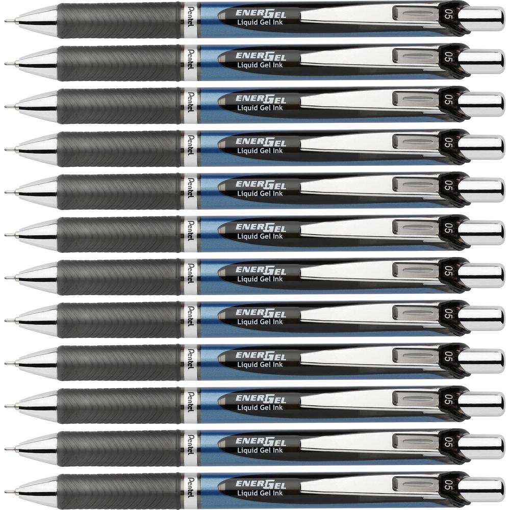 EnerGel EnerGel RTX Liquid Gel Pens - Fine Pen Point - 0.5 mm Pen Point Size - Needle Pen Point Style - Refillable - Retractable - Black Gel-based Ink - Blue Barrel - Stainless Steel Tip - 12 / Box. Picture 1