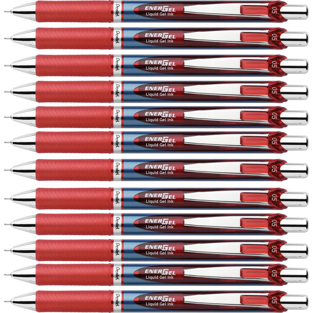 EnerGel EnerGel RTX Liquid Gel Pens - Fine Pen Point - 0.5 mm Pen Point Size - Needle Pen Point Style - Refillable - Retractable - Red Gel-based Ink - Blue Barrel - Stainless Steel Tip - 12 / Box. Picture 1