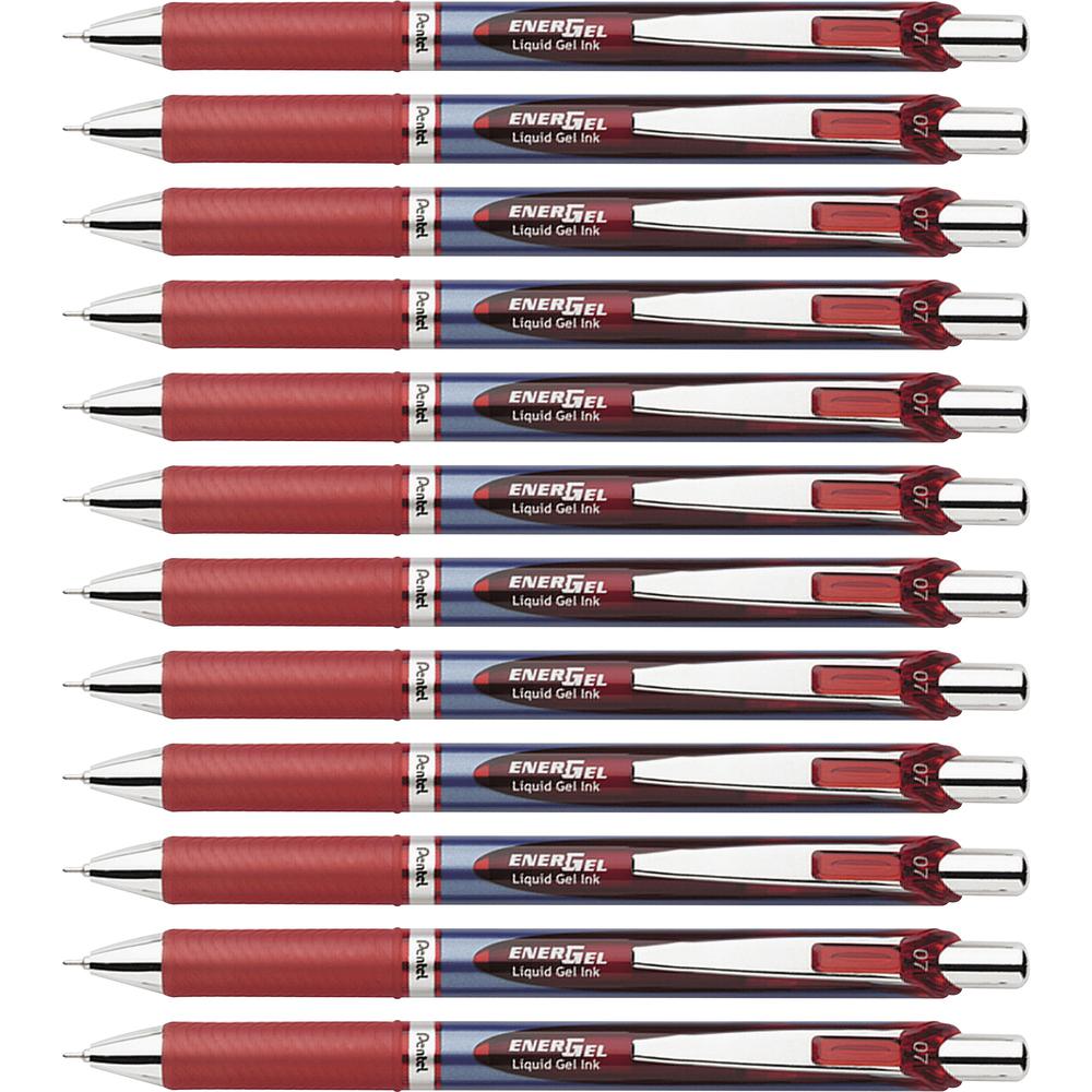 EnerGel EnerGel RTX Liquid Gel Pens - Medium Pen Point - 0.7 mm Pen Point Size - Needle Pen Point Style - Refillable - Retractable - Red Gel-based Ink - Blue Barrel - Stainless Steel Tip - 12 / Box. Picture 1