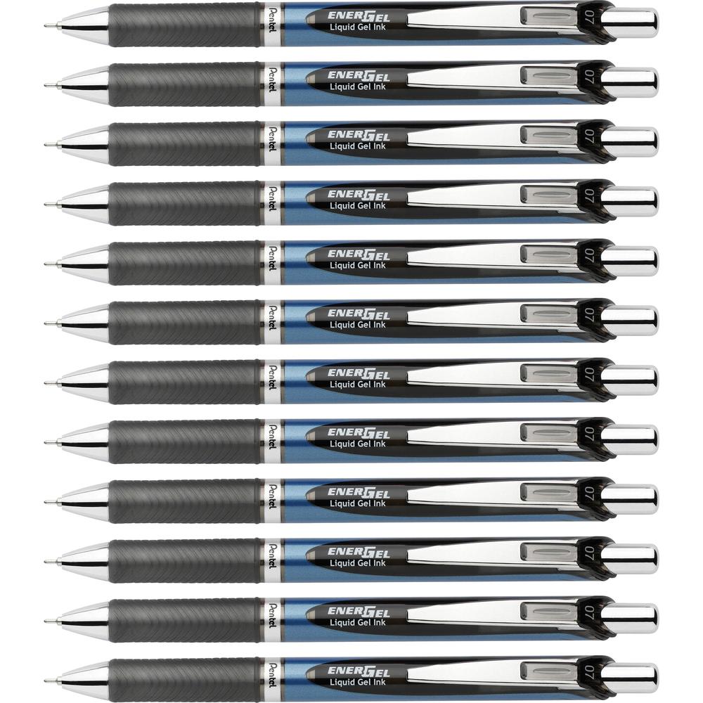 EnerGel EnerGel RTX Liquid Gel Pens - Medium Pen Point - 0.7 mm Pen Point Size - Needle Pen Point Style - Refillable - Retractable - Black Gel-based Ink - Blue Barrel - Stainless Steel Tip - 12 / Box. Picture 1