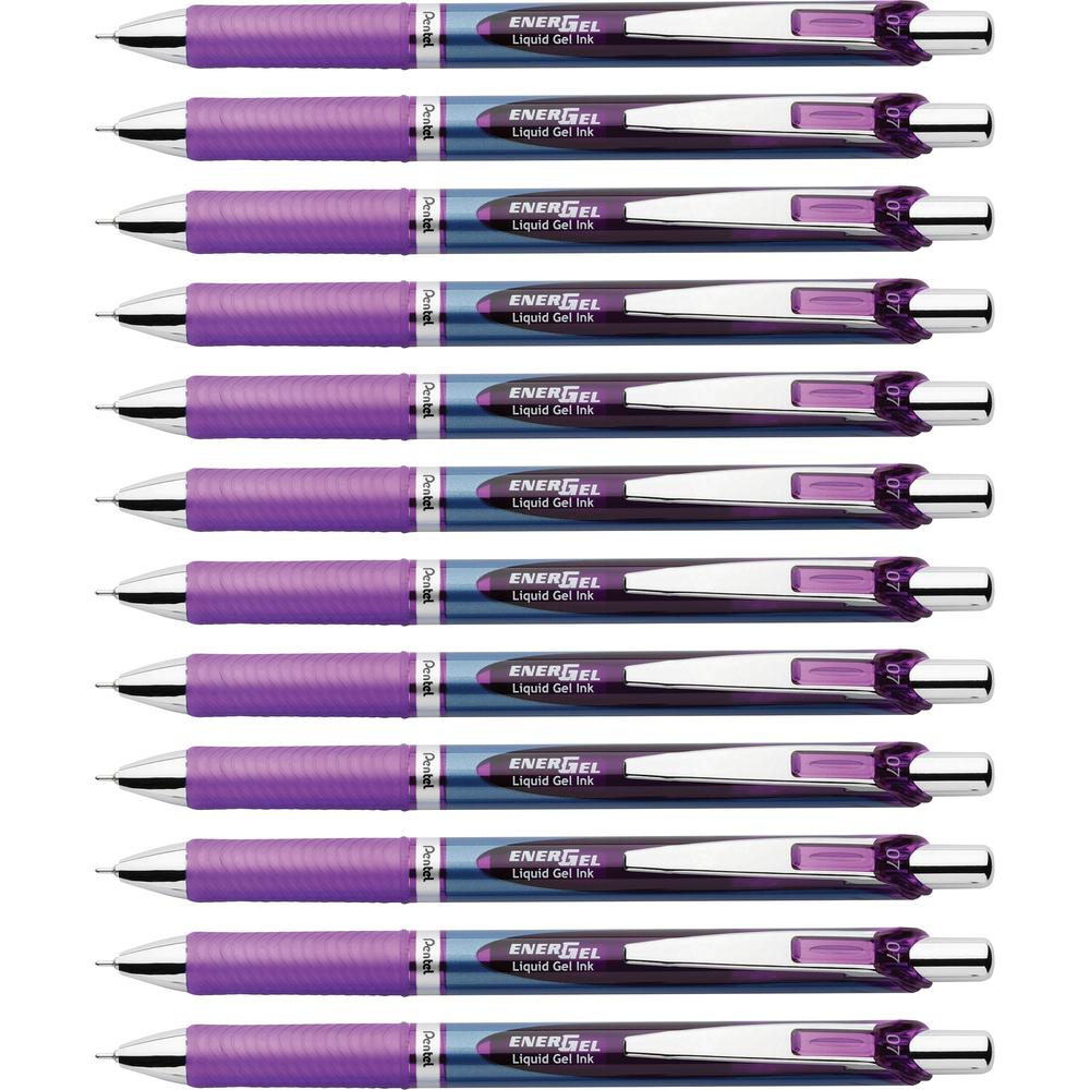 Pentel Needle Tip Liquid Gel Ink Pens - Refillable - Retractable - Violet Liquid Gel Ink Ink - Stainless Steel Tip - 12 / Box. Picture 1