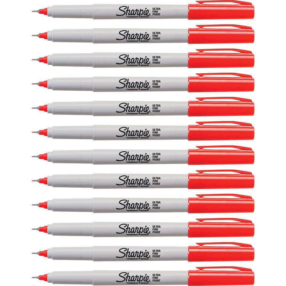 Sharpie Precision Permanent Markers - Ultra Fine Marker Point - Narrow Pen Point Style - Red Alcohol Based Ink - 12 / Box. Picture 1