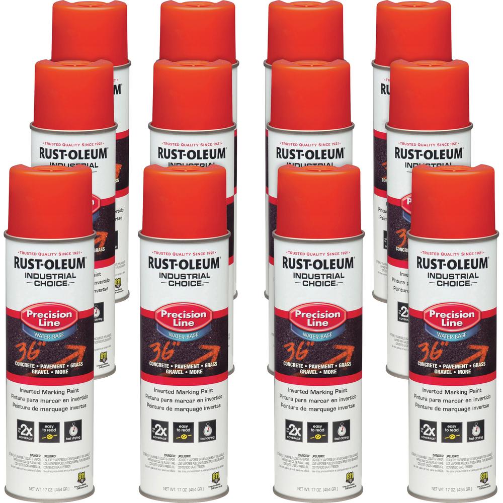 Rust-Oleum Industrial Choice Precision Line Marking Paint - 17 fl oz - 12 / Carton - Alert Orange. Picture 1