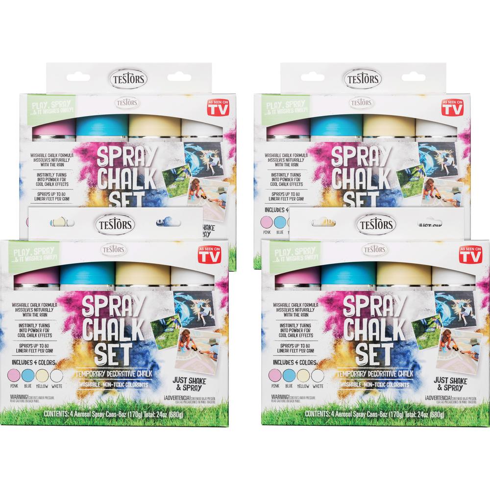 Testors 4-color Spray Chalk Set - 6 fl oz - 4 / Carton - Pink, Blue, Yellow, White. The main picture.