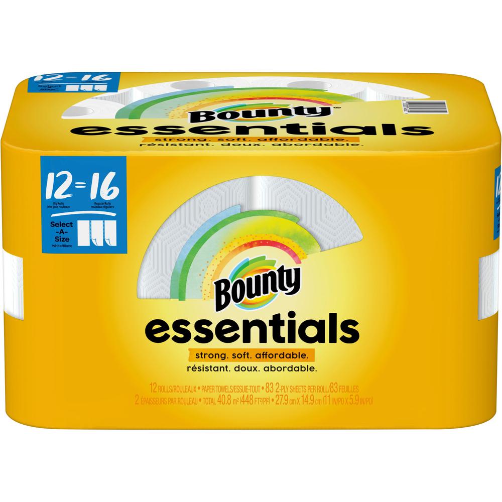 Bounty Essentials Select-A-Size Paper Towels - 12 Big Rolls = 16 Regular - 2 Ply - 83 Sheets/Roll - White - 12 / Carton. Picture 1