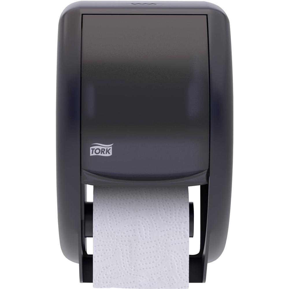 TORK Bath Tissue Roll Twin Dispenser - Roll Dispenser - 12.8" Height x 7.5" Width x 7" Depth - Plastic - Smoke - Translucent, Easy to Clean, Impact Resistant, Lockable, Long Lasting - 1. Picture 1
