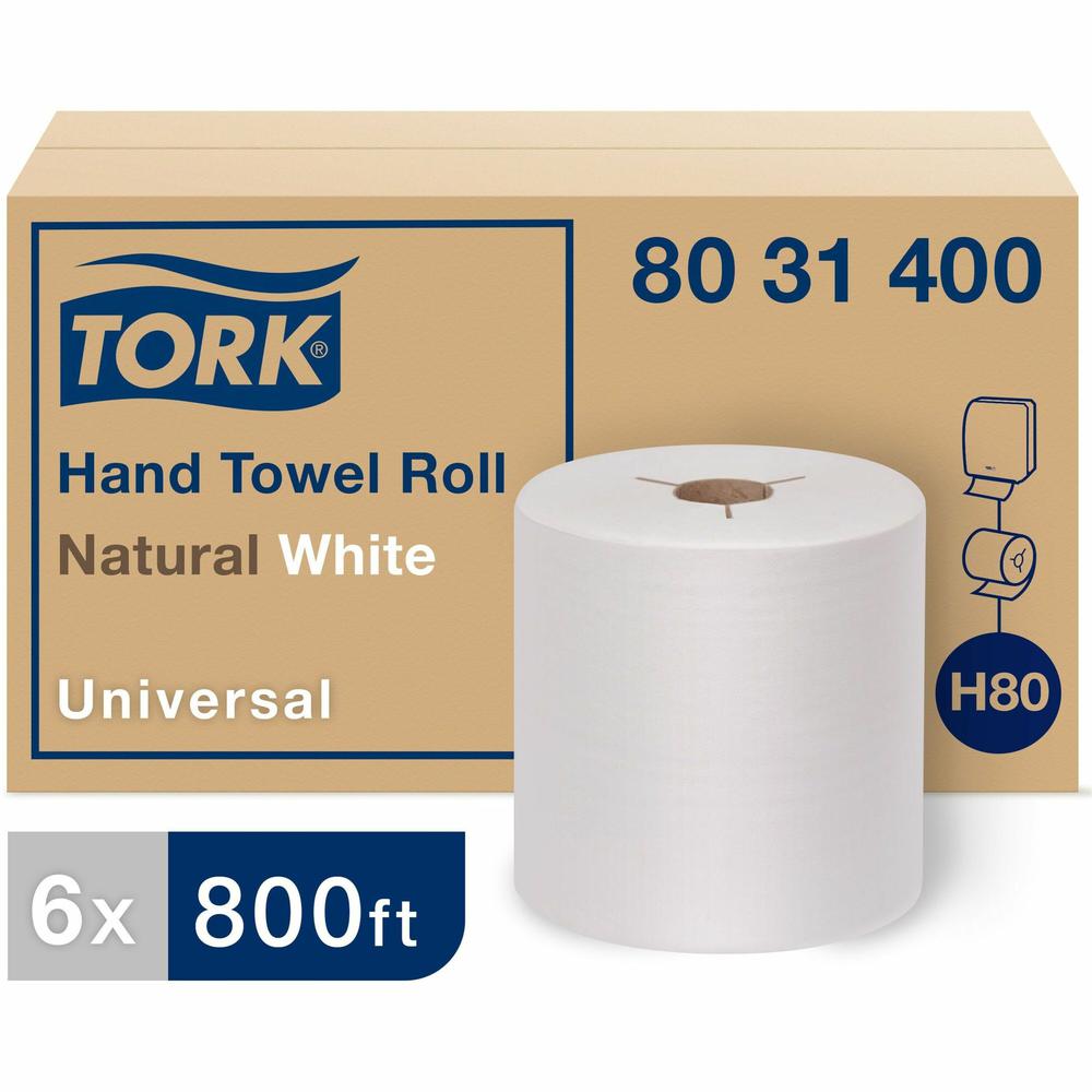 TORK Universal Hand Towel Roll - 1 Ply - 8" x 800 ft - 7.80" Roll Diameter - Natural, White - Paper - Embossed - For Hand - 6. Picture 1