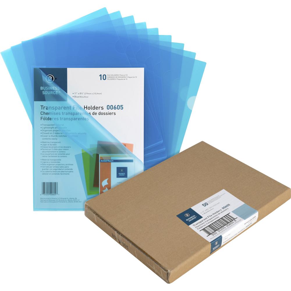 Business Source Letter File Sleeve - 8 1/2" x 11" - 20 Sheet Capacity - Blue - 50 / Box. Picture 1