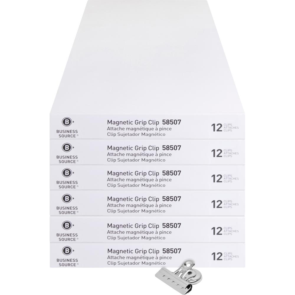 Business Source Magnetic Grip Clips Pack - No. 2 - 2.3" Width - for Paper - Magnetic, Heavy Duty - 72 / Bundle - Silver. Picture 1