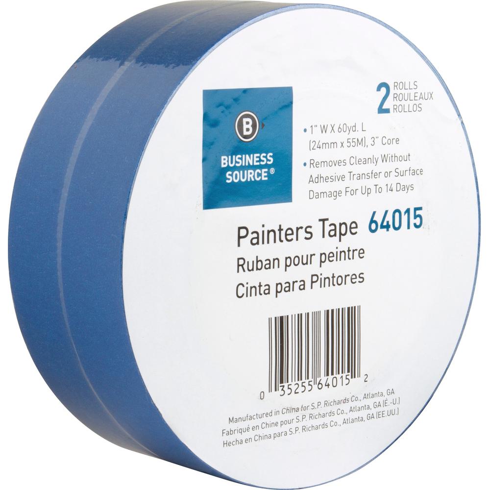 Business Source Multisurface Painter's Tape - 60 yd Length x 1" Width - 5.5 mil Thickness - 2 / Pack - Blue. Picture 1