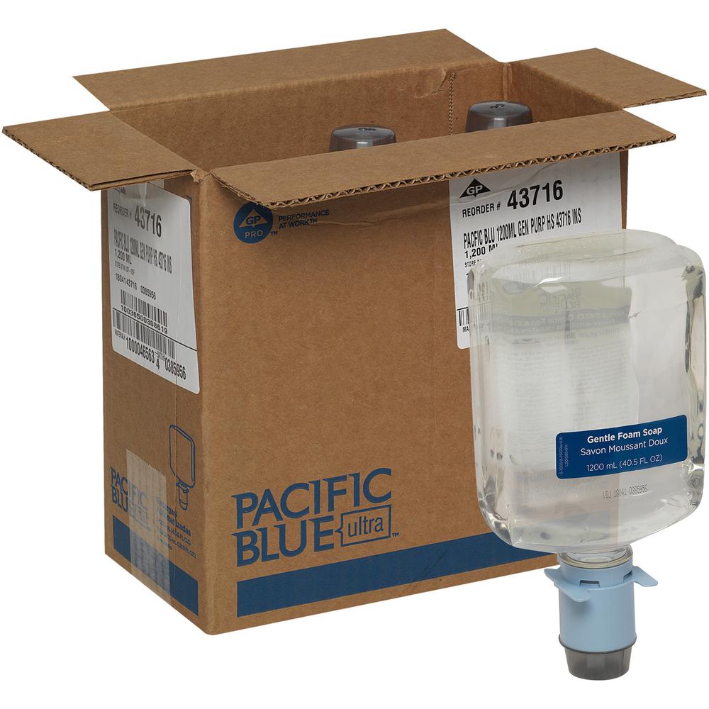 Pacific Blue Ultra Automated Touchless Gentle Foam Hand Soap Dispenser Refills - 40.6 fl oz (1200 mL) - Touchless Dispenser - Dirt Remover, Bacteria Remover - Hand - Clear - Dye-free, Fragrance-free, . Picture 1
