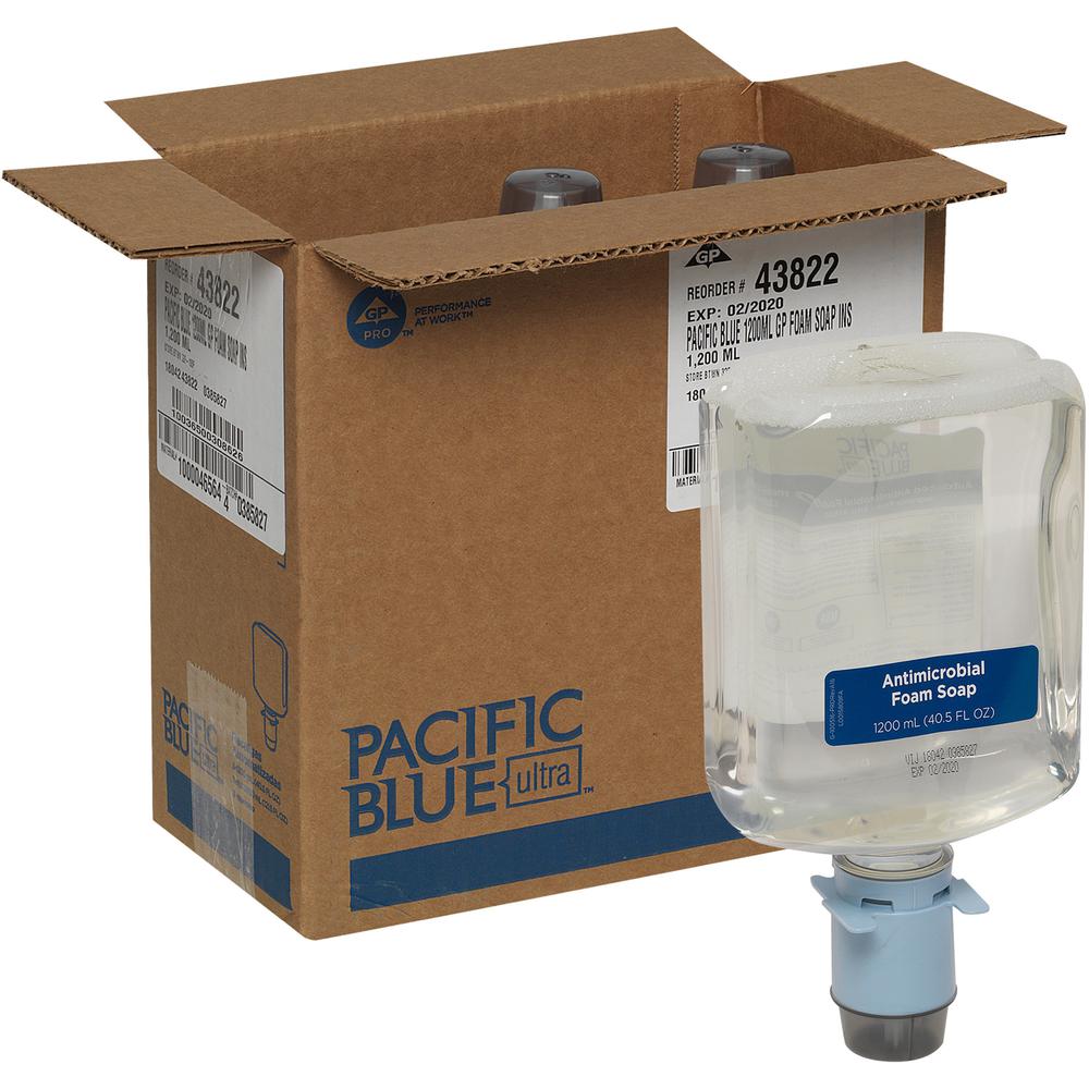 Pacific Blue Ultra Antimicrobial Foam Soap Automated Touchless Dispenser Refills - 40.6 fl oz (1200 mL) - Touchless Dispenser - Kill Germs, Bacteria Remover - Hand - Moisturizing - Clear - Dye-free, F. Picture 1