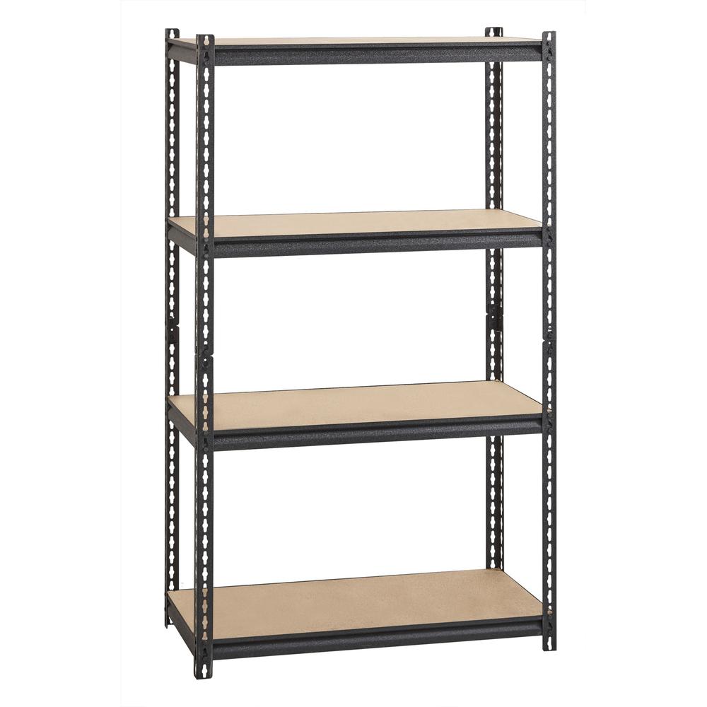 Lorell Iron Horse 2300 lb Capacity Riveted Shelving - 4 Shelf(ves) - 60" Height x 36" Width x 18" Depth - 30% Recycled - Black - Steel, Particleboard - 1 Each. Picture 1