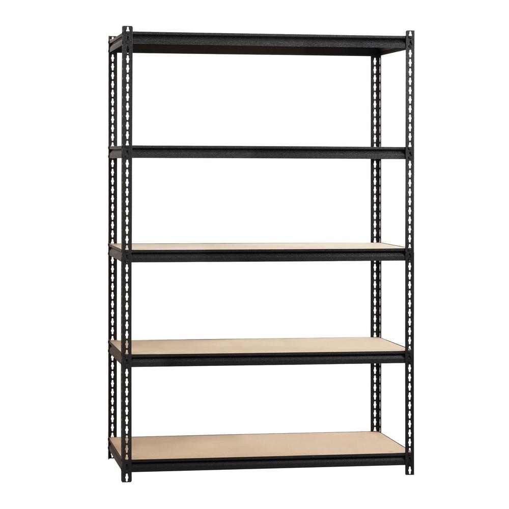 Lorell Iron Horse 2300 lb Capacity Riveted Shelving - 5 Shelf(ves) - 72" Height x 48" Width x 18" Depth - 30% Recycled - Black - Steel, Particleboard - 1 Each. Picture 1