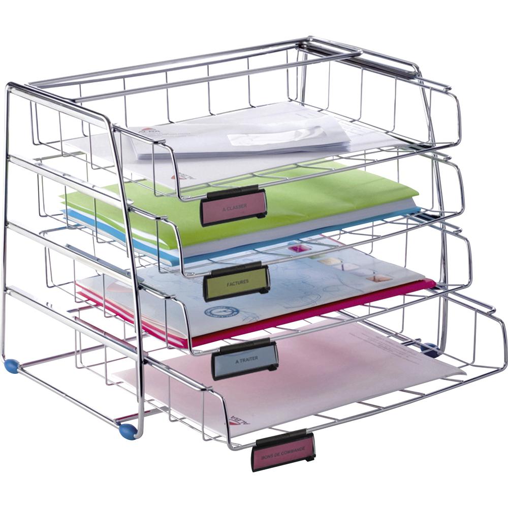 Alba Letter Tray - 4 Tier(s) - 12.4" Height x 12.2" Width15.4" Length - Chrome - Metal. Picture 1