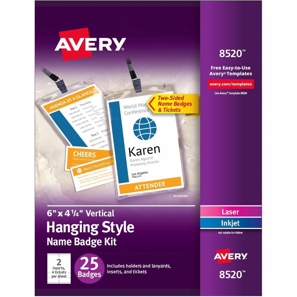 Avery&reg; Vertical Hanging Style Name Badges - White, Black - 25 / Pack. Picture 1