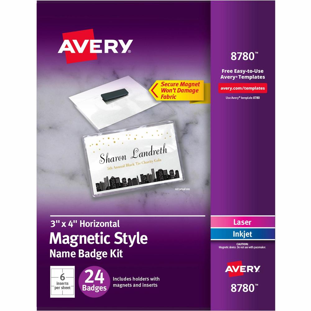 Avery&reg; Secure Magnetic Name Badges with Durable Plastic Holders and Heavy-duty Magnets - 1 / Pack - 4" Width - Rectangular Shape - Micro Perforated, Insertable, Magnetic, Durable, Reusable, Easy t. Picture 1