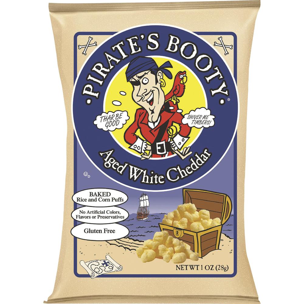 B&G Pirate's Booty White Cheddar Rice/Corn Puffs - Gluten-free, No Artificial Flavor, No Artificial Color, Preservative-free - White Cheddar - 1 oz - 24 / Carton. Picture 1