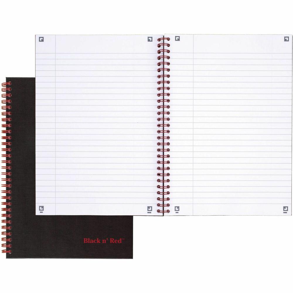 Black n' Red Hardcover Business Notebook - 70 Sheets - Twin Wirebound - Ruled9.9" x 7" - Black/Red Cover - Bleed Resistant, Ink Resistant, Hard Cover, Perforated, Foldable - 1 Each. Picture 1