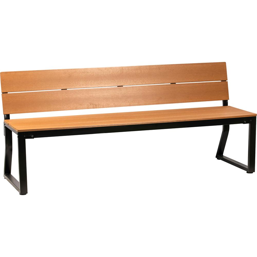 Lorell Faux Wood Outdoor Bench With Backrest - Teak Faux Wood Seat - Teak Faux Wood Back - 1 Each. Picture 1