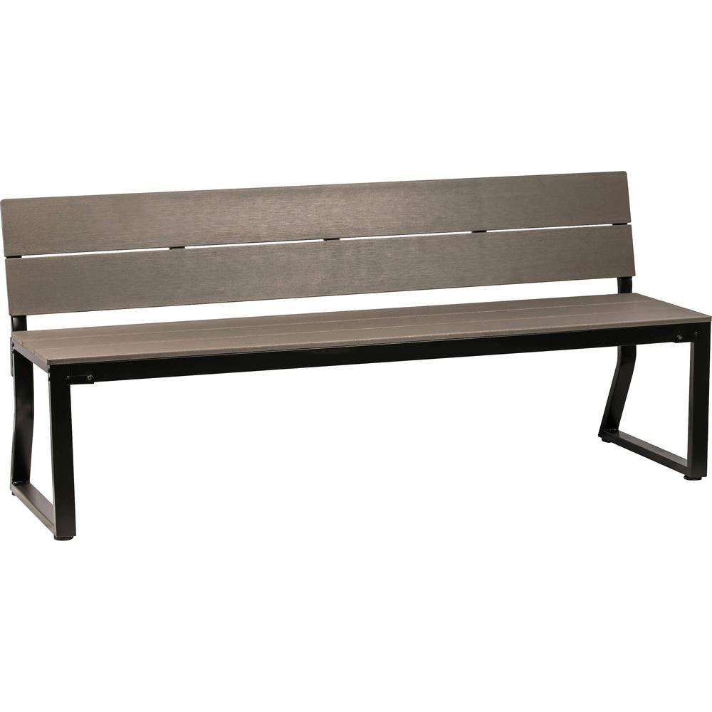 Lorell Faux Wood Outdoor Bench With Backrest - Charcoal Faux Wood, Polystyrene Seat - Charcoal Faux Wood, Polystyrene Back - 1 Each. Picture 1