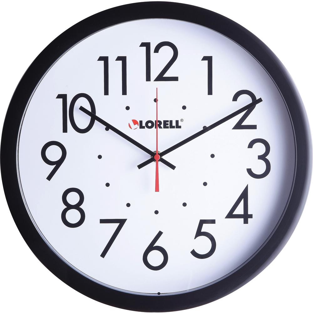 Lorell 14-1/2" Self-Set Wall Clock - Analog - Quartz - White Main Dial - Black. Picture 1
