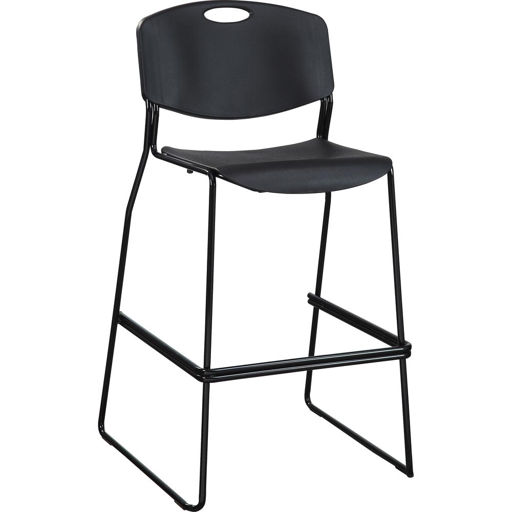Lorell Heavy-duty Bistro Stack Chairs - Black Plastic Seat - Black Plastic Back - Black Steel Frame - 2 / Carton. Picture 1
