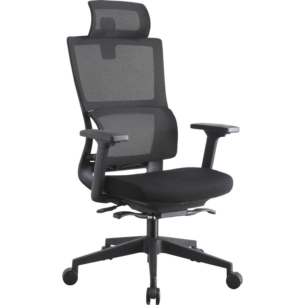 Lorell Mesh High-Back Chair w/Headrest - Black Seat - Black Mesh Back - High Back - 5-star Base - 1 Each. Picture 1