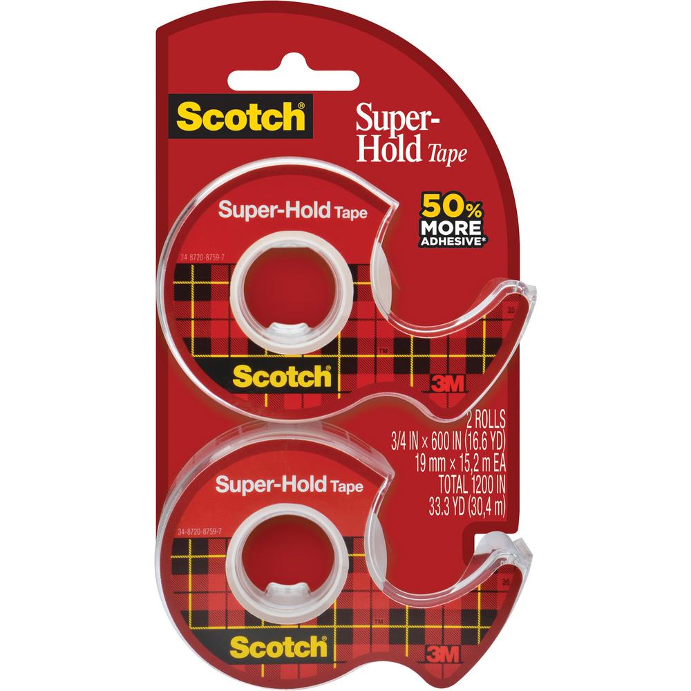Scotch Super-Hold Tape - 16.67 yd Length x 0.75" Width - Dispenser Included - 2 / Pack - Translucent. Picture 1