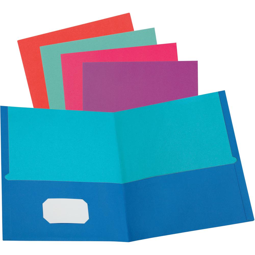 Oxford Letter Recycled Pocket Folder - 8 1/2" x 11" - 100 Sheet Capacity - 2 Pocket(s) - Assorted - 10% Recycled - 50 / Box. Picture 1