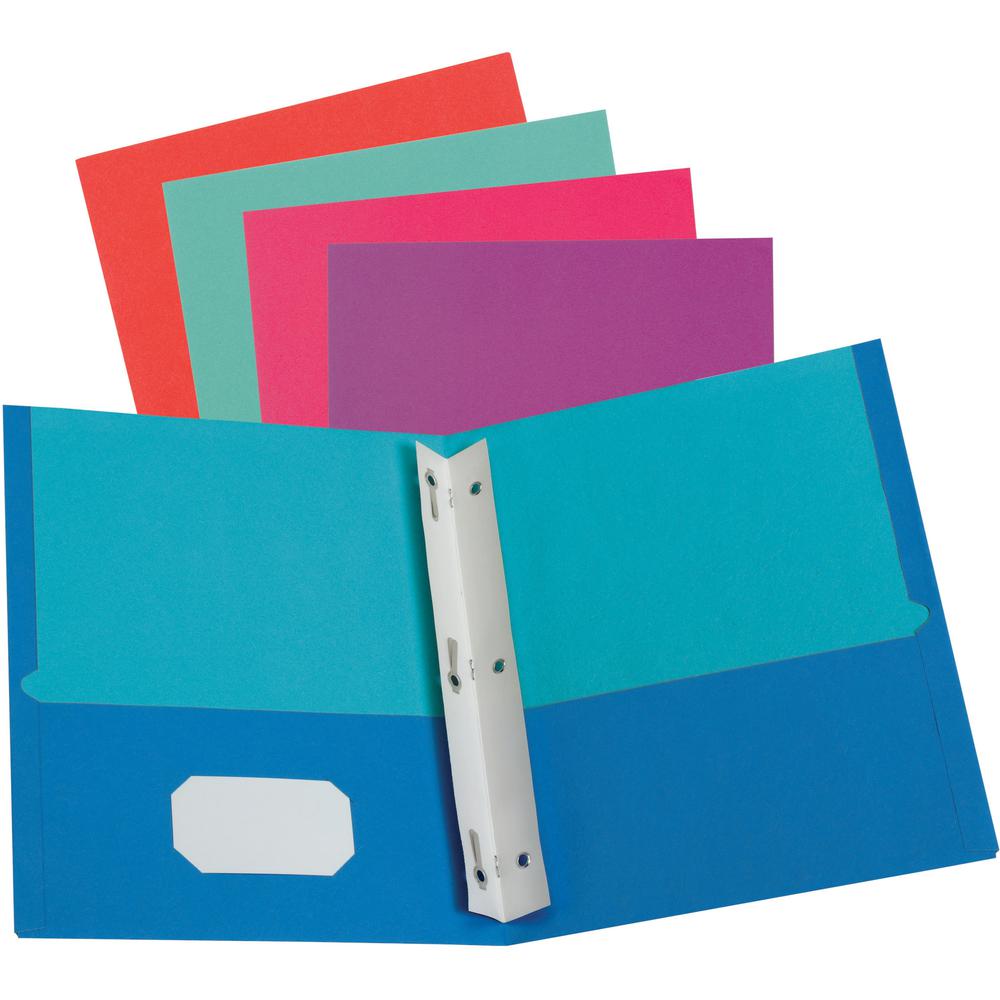 Oxford Letter Recycled Pocket Folder with Fastener - 8 1/2" x 11" - 100 Sheet Capacity - 2 Pocket(s) - Assorted - 10% Recycled - 50 / Box. Picture 1