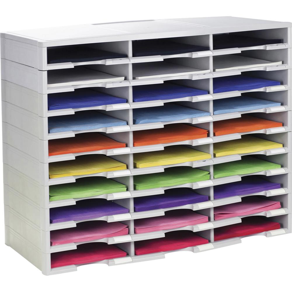 Storex Stackable Literature Sorter - 15000 x Sheet - 30 Compartment(s) - 9.50" x 12" - 25.5" Height x 14.1" Width31.4" Length - Gray - Plastic - 1 Each. Picture 1