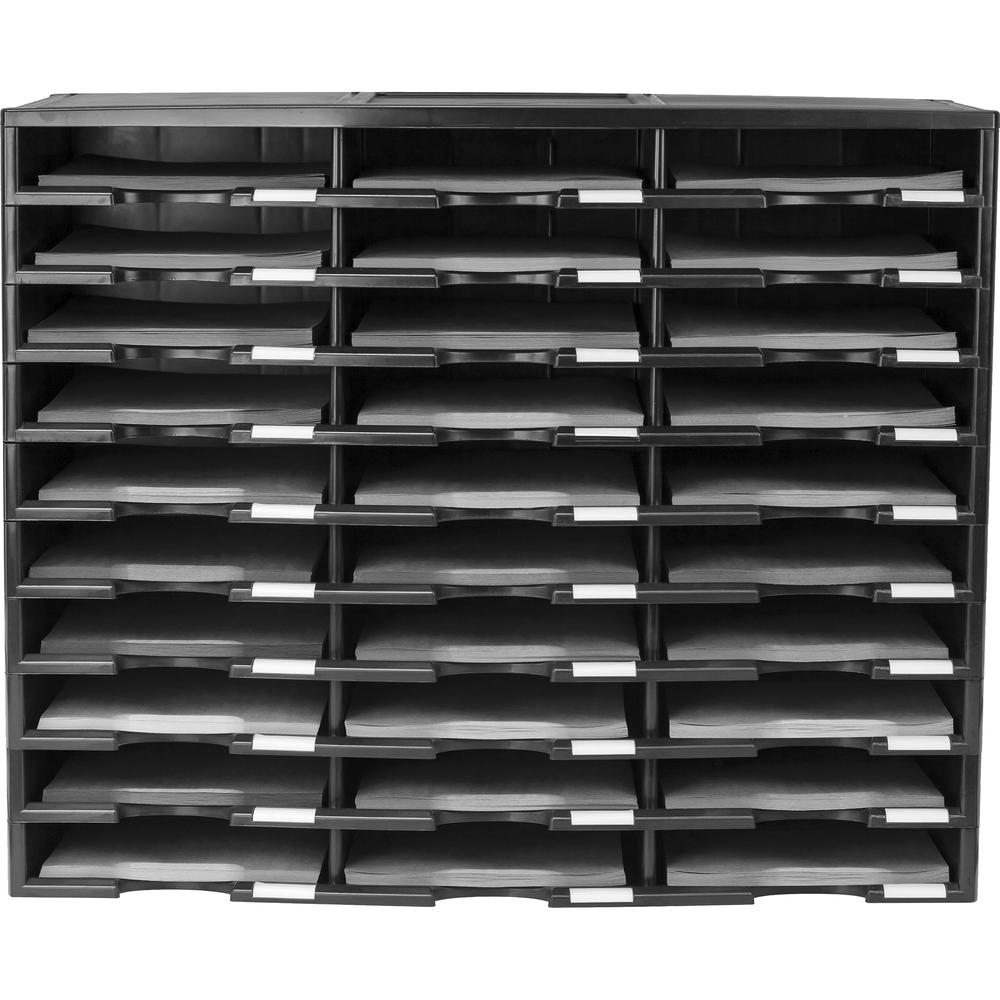 Storex Stackable Literature Sorter - 15000 x Sheet - 30 Compartment(s) - 9.50" x 12" - 25.5" Height x 14.1" Width31.4" Length - Black - Plastic - 1 Each. Picture 1